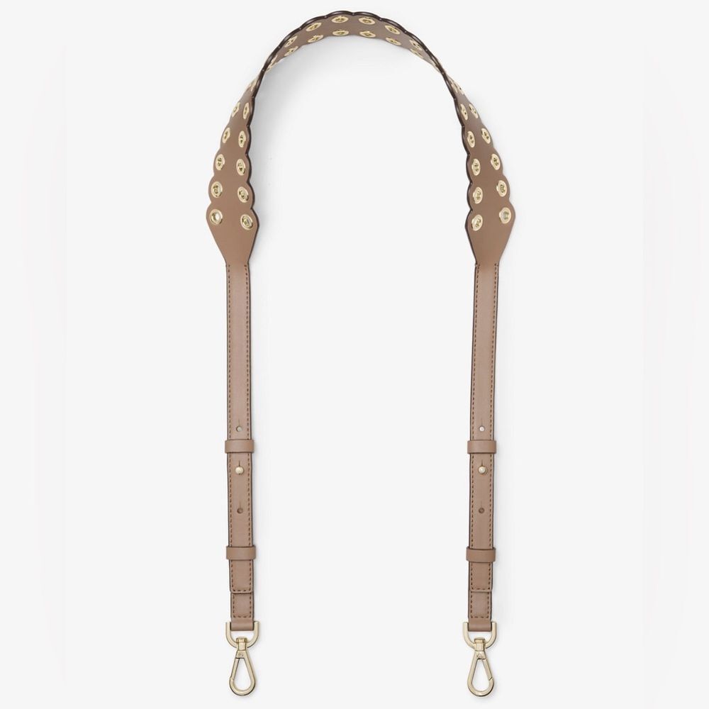 $98 Michael Kors Scalloped Leather Shoulder Strap, Truffle Brown/Gold EUC